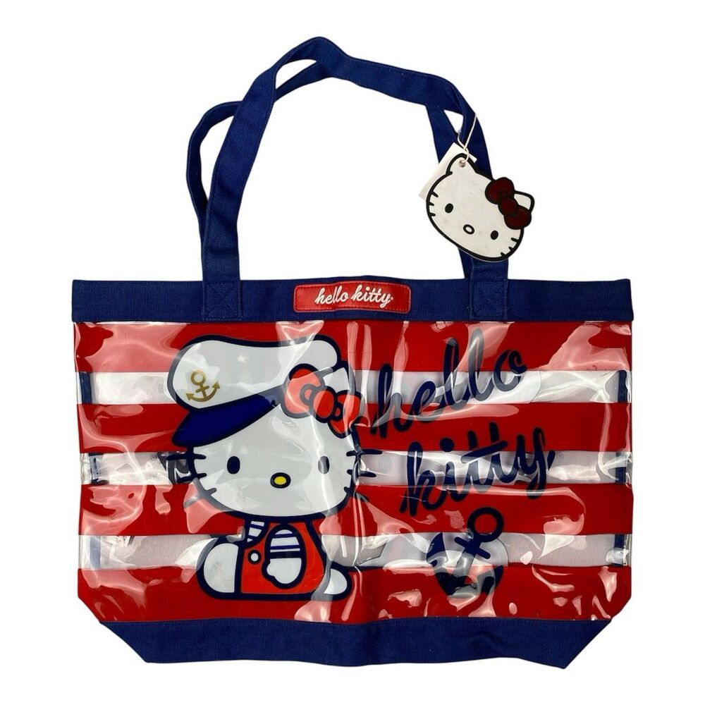 Hello Kitty Loungefly Vinyl Beach Tote Bag Patriotic Nautical Sailor Sanrio NWT